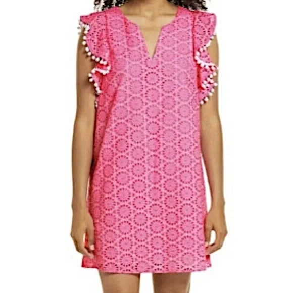 LILLY PULITZER XXS dress Astara in Prosecco Pink Neon Geo Eyelet - Picture 7 of 16